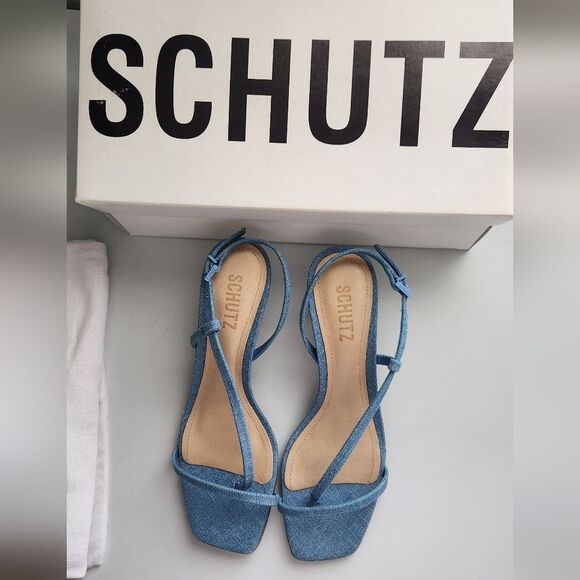 Schutz Denim Strappy Sanda Women's 6.5 - Picture 3 of 7